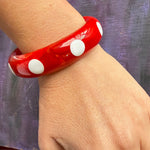 Cherry Red Bakelite Bangle with Big White Polka Dots