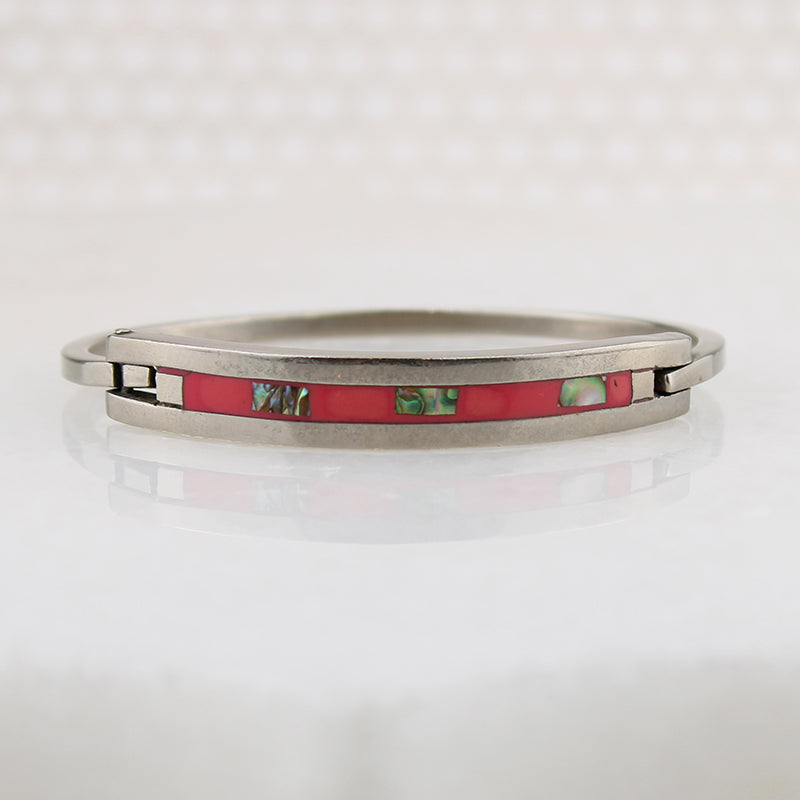 Pretty in Pink Mexican Alpaca Silver Hinged Bracelet