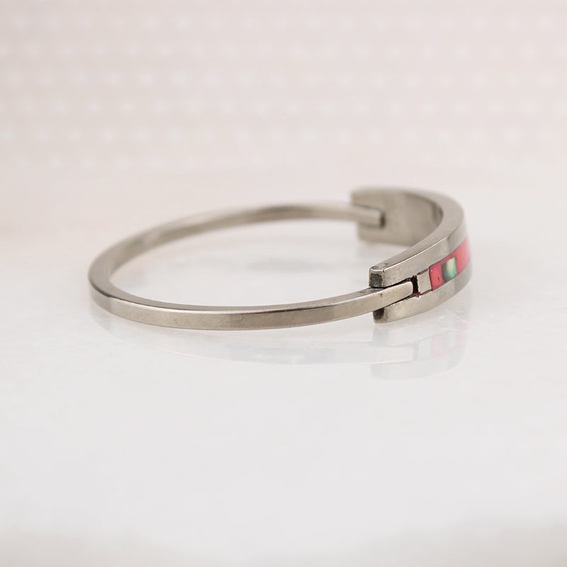 Pretty in Pink Mexican Alpaca Silver Hinged Bracelet