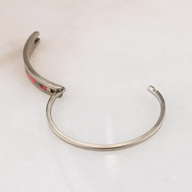 Pretty in Pink Mexican Alpaca Silver Hinged Bracelet