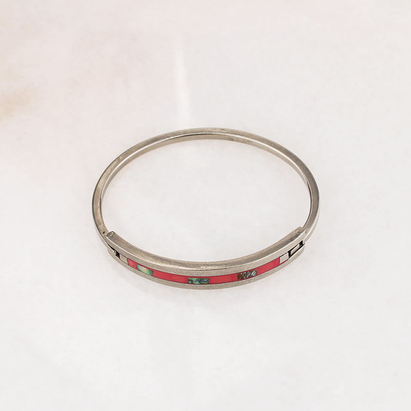Pretty in Pink Mexican Alpaca Silver Hinged Bracelet