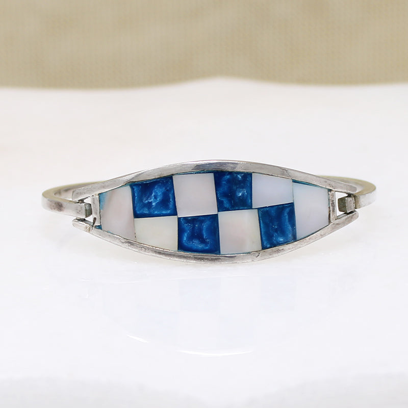 Beautiful Checkerboard Inlay Hinged Bracelet