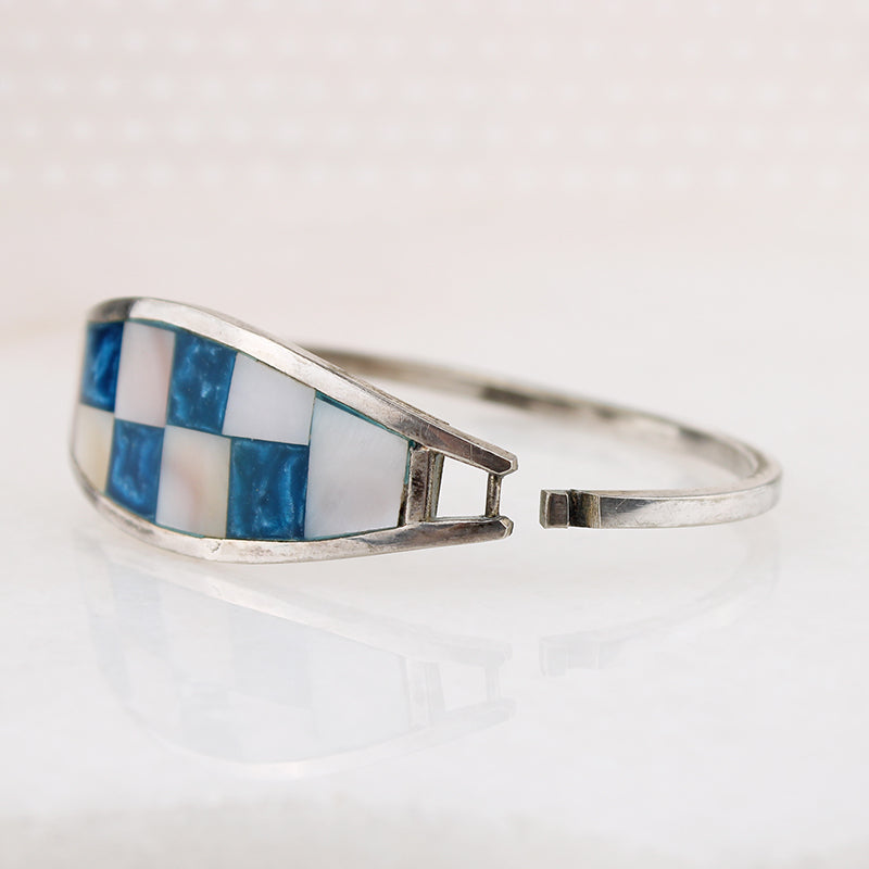 Beautiful Checkerboard Inlay Hinged Bracelet