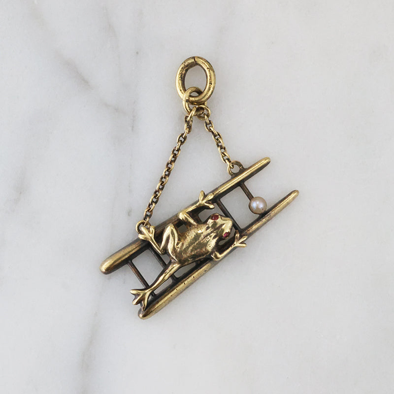 Frog on a Ladder Charm in 14k Gold