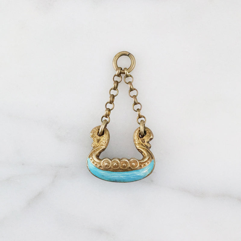 Viking Dragon Boat Charm in Silver Gilt