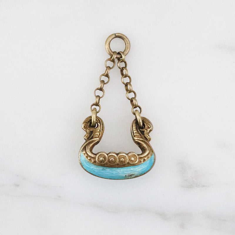 Viking Dragon Boat Charm in Silver Gilt
