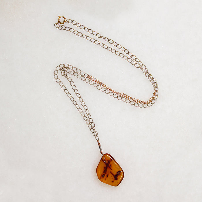 Amber Pendant on Two-Tone Chain by Ancient Influences