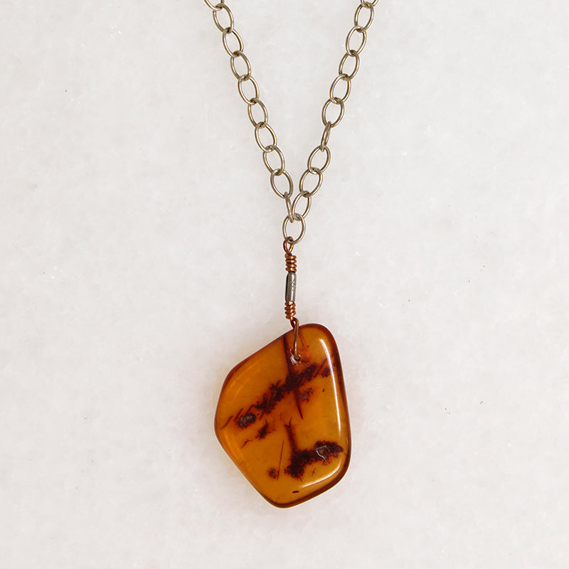 Amber Pendant on Two-Tone Chain by Ancient Influences