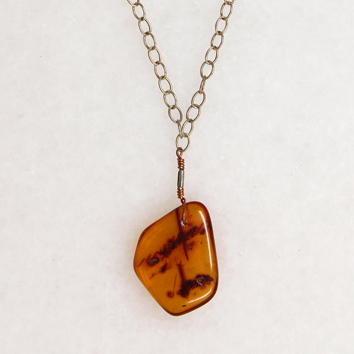 Amber Pendant on Two-Tone Chain by Ancient Influences