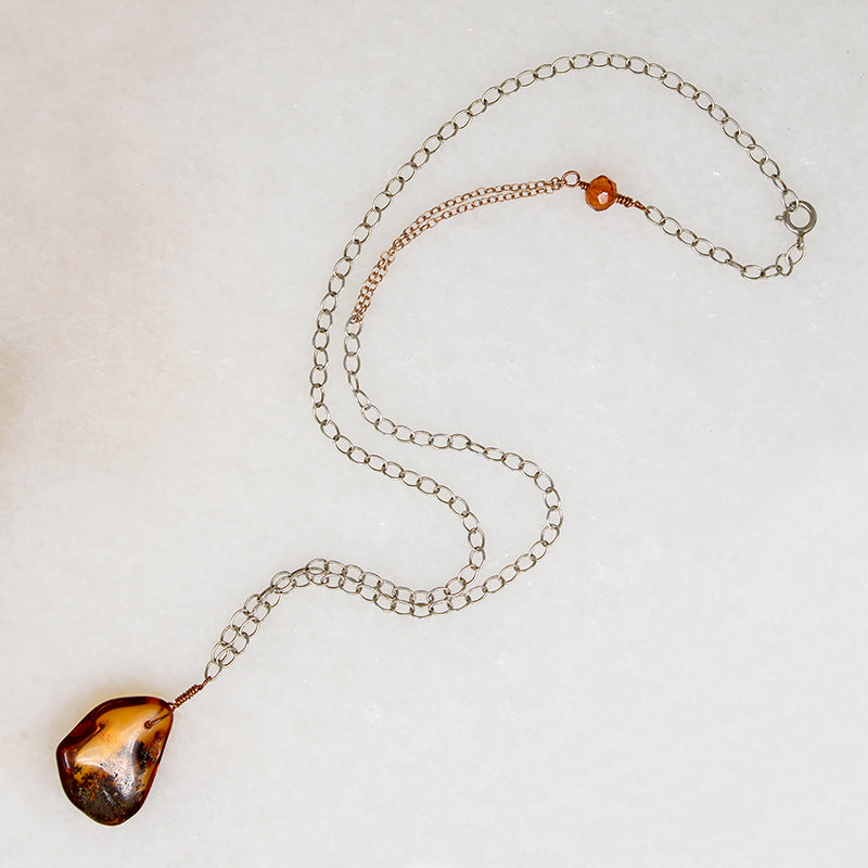 Radiant Amber on Two-Tone Necklace by Ancient Influences