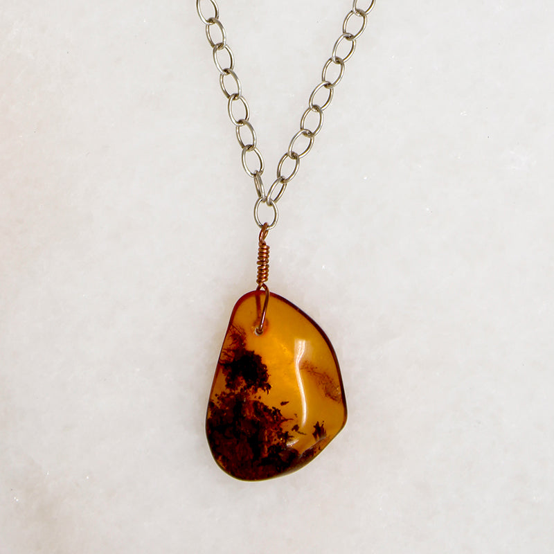 Radiant Amber on Two-Tone Necklace by Ancient Influences