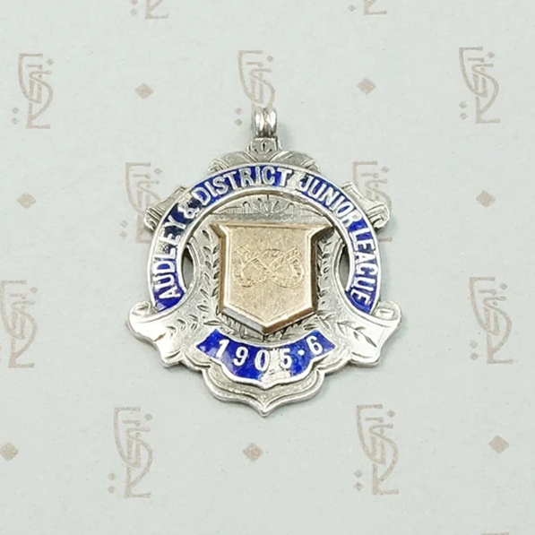 Audley Junior League Gold & Enamel on Silver Medal Fob