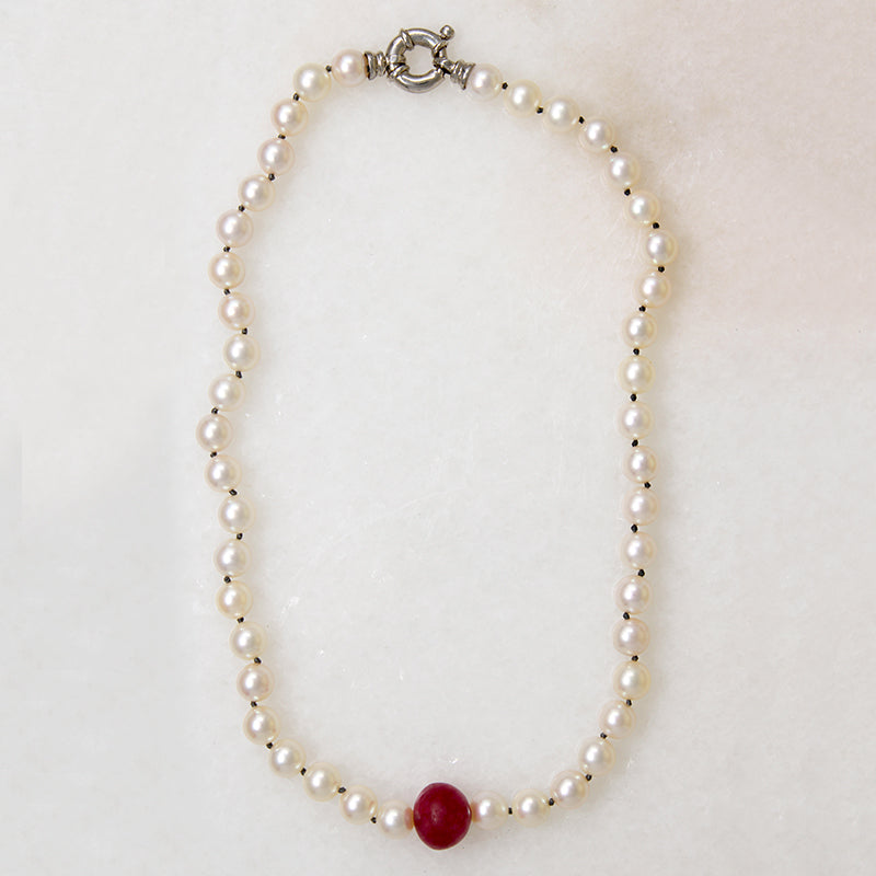 Creamy Pearls with Ruby Bead Accent by Ancient Influences
