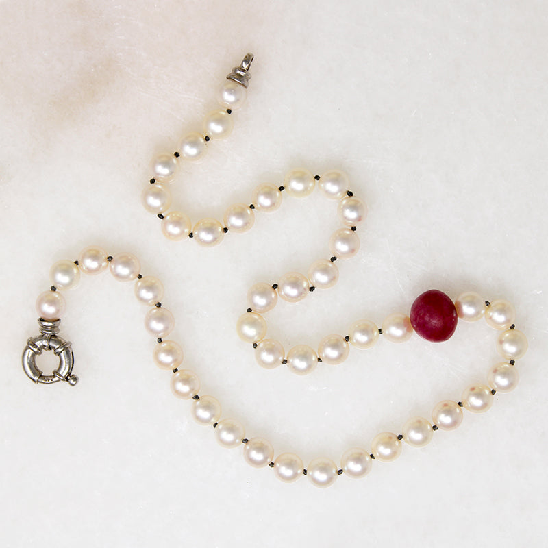 Creamy Pearls with Ruby Bead Accent by Ancient Influences