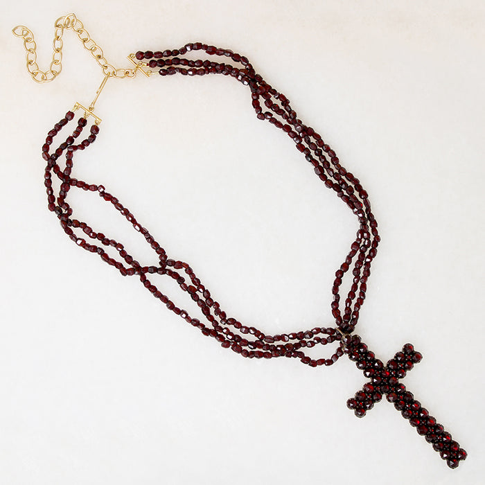 Gothic Romance Pavé Garnet Cross on Antique Beads