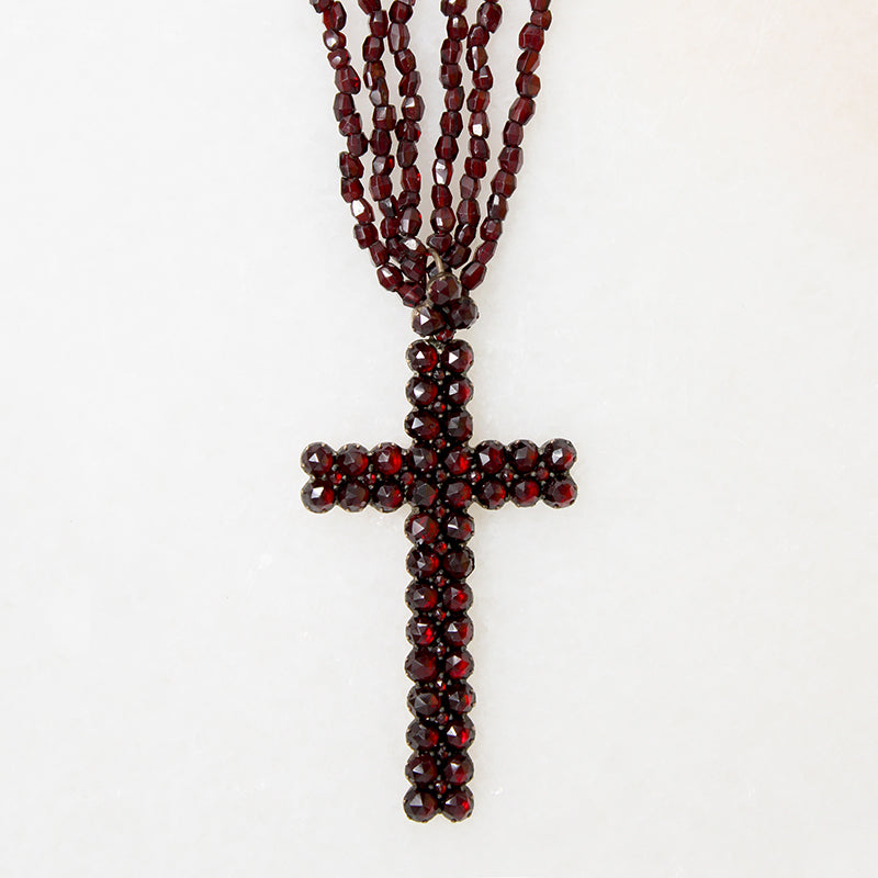 Gothic Romance Pavé Garnet Cross on Antique Beads