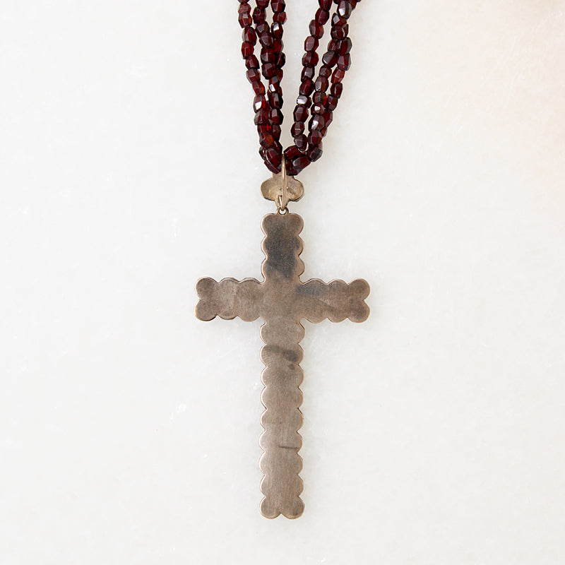 Gothic Romance Pavé Garnet Cross on Antique Beads