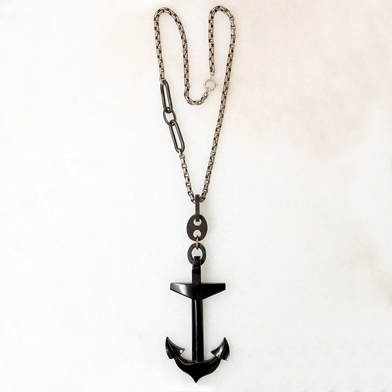 Jet Anchor on Sterling & Gun Metal Chain by Ancient Influences