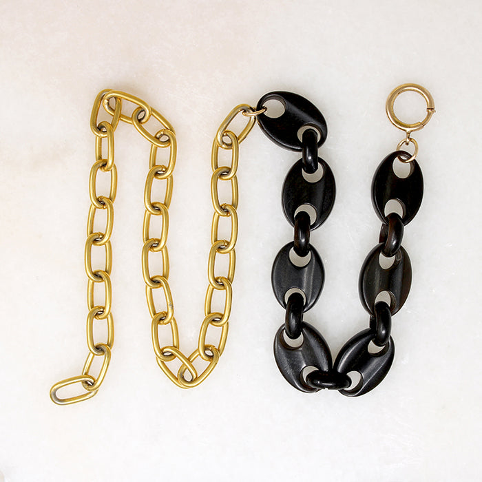Carved Jet & Golden Oval Link Chain by Ancient Influences