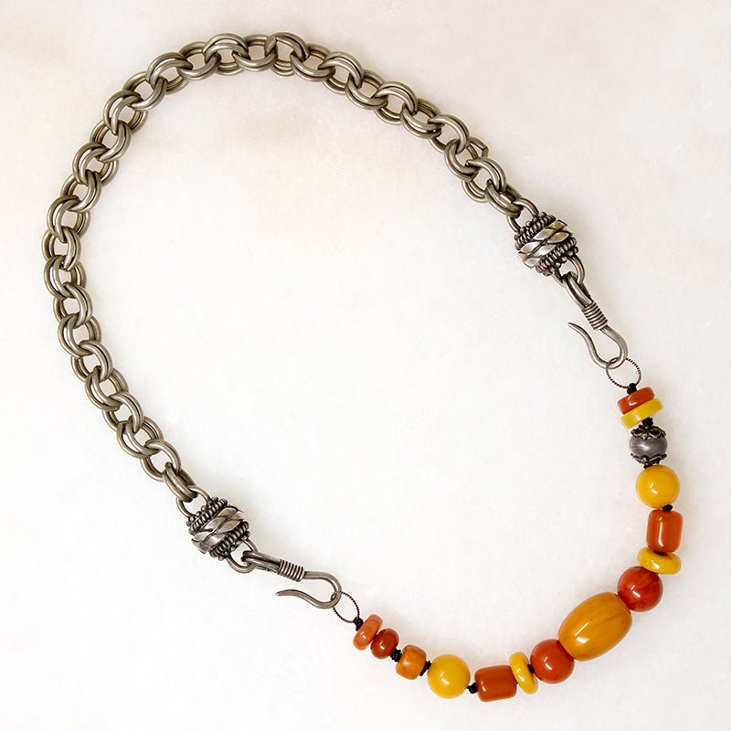 Silver Choker with Amber & Carnelian Beads by Ancient Influences