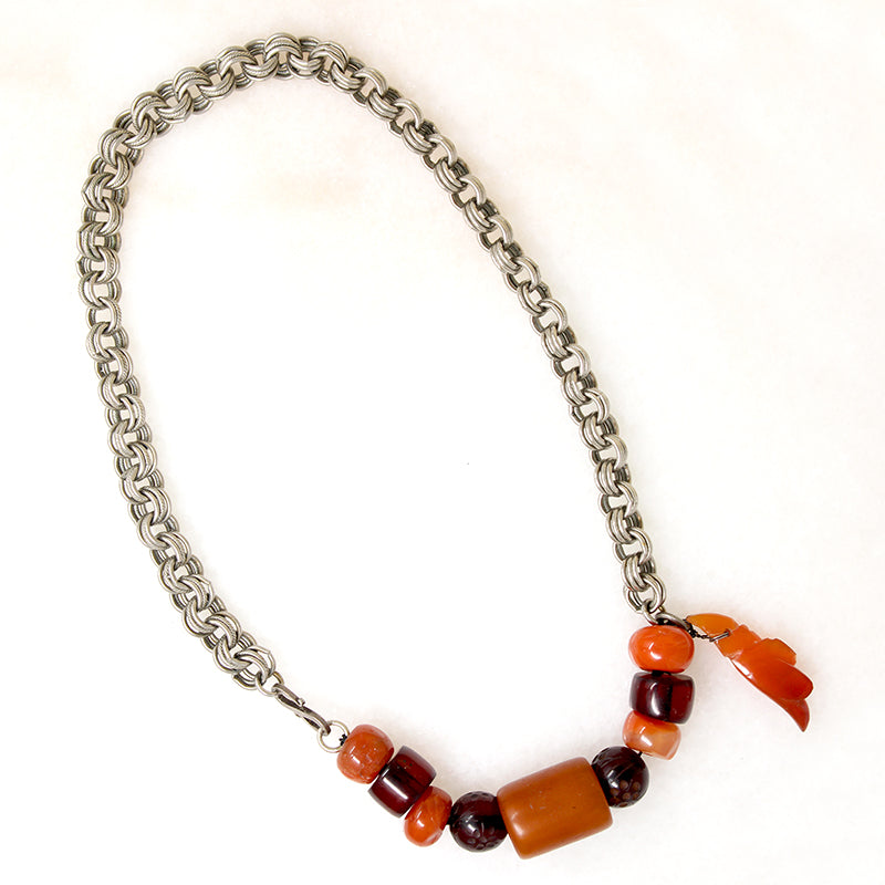 Amber & Carnelian Beads on Silver Chain by Ancient Influences