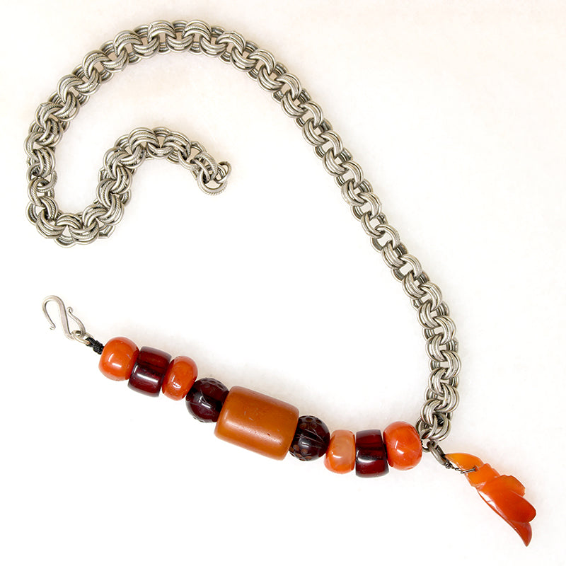 Amber & Carnelian Beads on Silver Chain by Ancient Influences