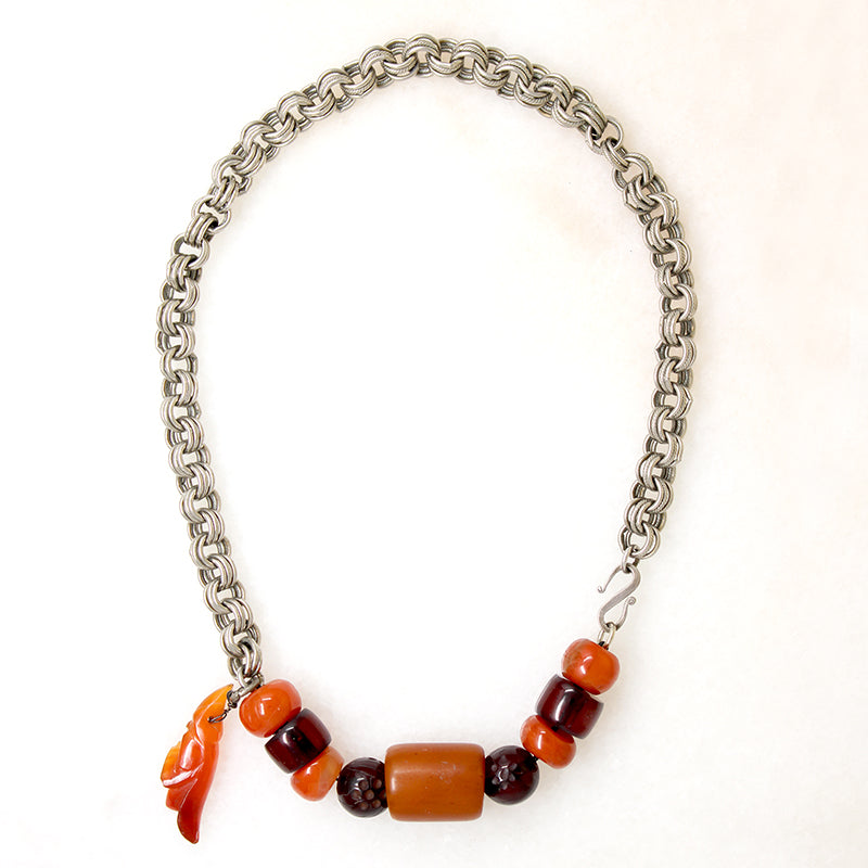 Amber & Carnelian Beads on Silver Chain by Ancient Influences