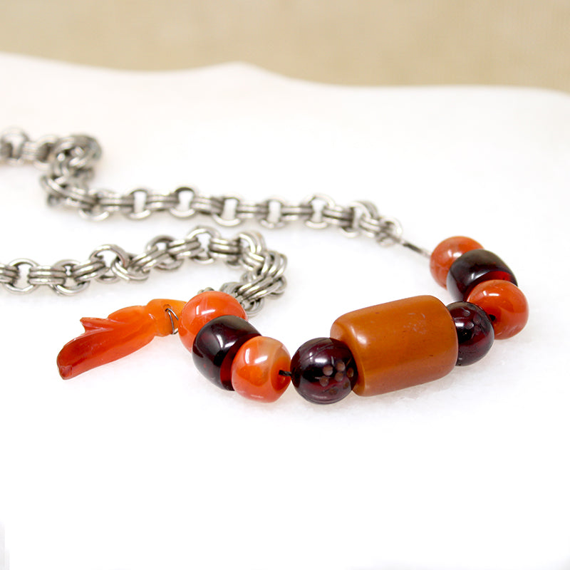 Amber & Carnelian Beads on Silver Chain by Ancient Influences