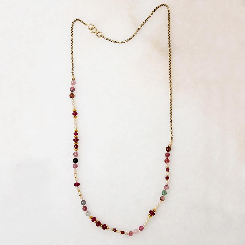 Pearl, Ruby & Tourmaline on 18k Gold Necklace by Ancient Influences