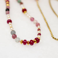 Pearl, Ruby & Tourmaline on 18k Gold Necklace by Ancient Influences