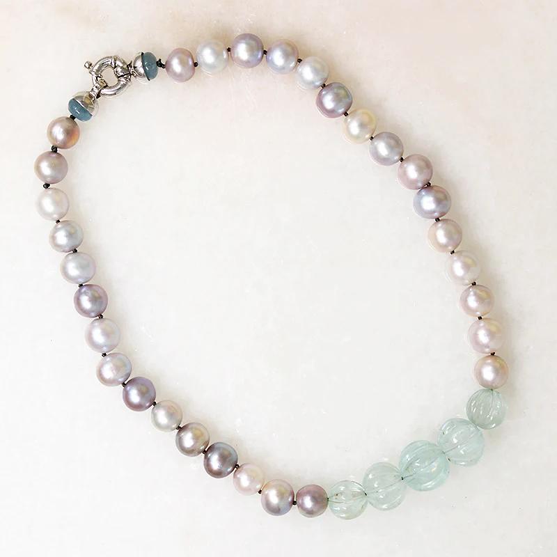 Misty Pearl & Aquamarine Bead Choker by Ancient Influences