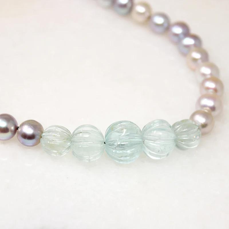 Misty Pearl & Aquamarine Bead Choker by Ancient Influences