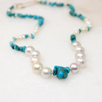 Turquoise & Pearl Necklace with Safety Pin by Ancient Influences