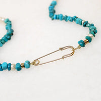 Turquoise & Pearl Necklace with Safety Pin by Ancient Influences