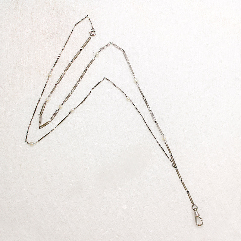 Platinum & Pearl Fancy Link "Y" Chain by Ancient Influences