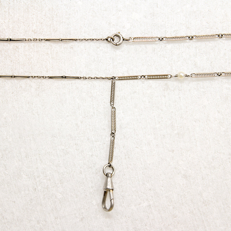 Platinum & Pearl Fancy Link "Y" Chain by Ancient Influences