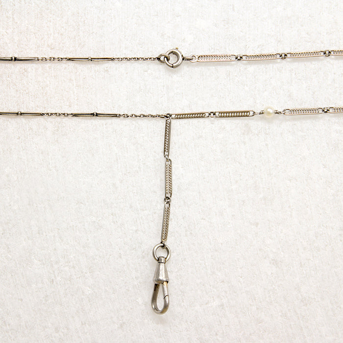 Platinum & Pearl Fancy Link "Y" Chain by Ancient Influences