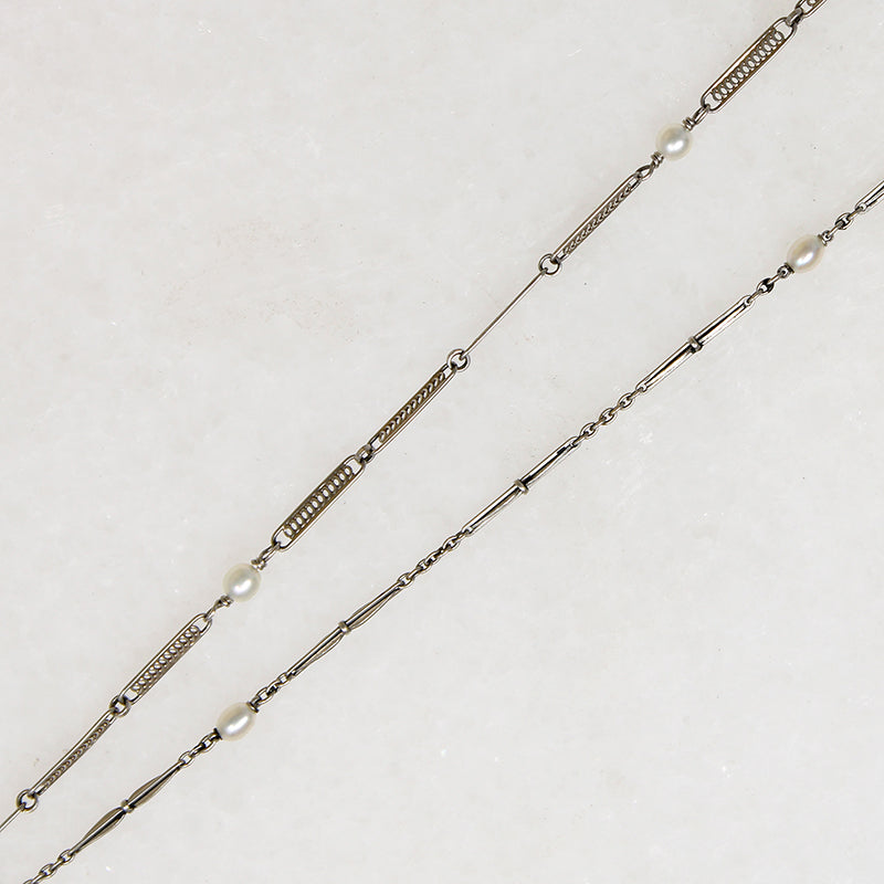 Platinum & Pearl Fancy Link "Y" Chain by Ancient Influences