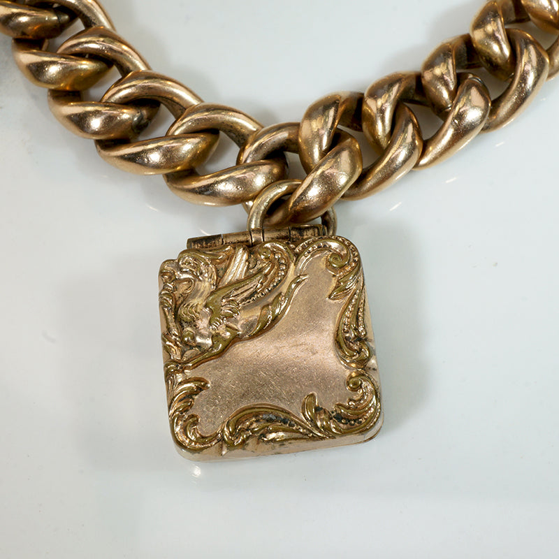 Chunky Engraved Curb Bracelet with Griffon Locket