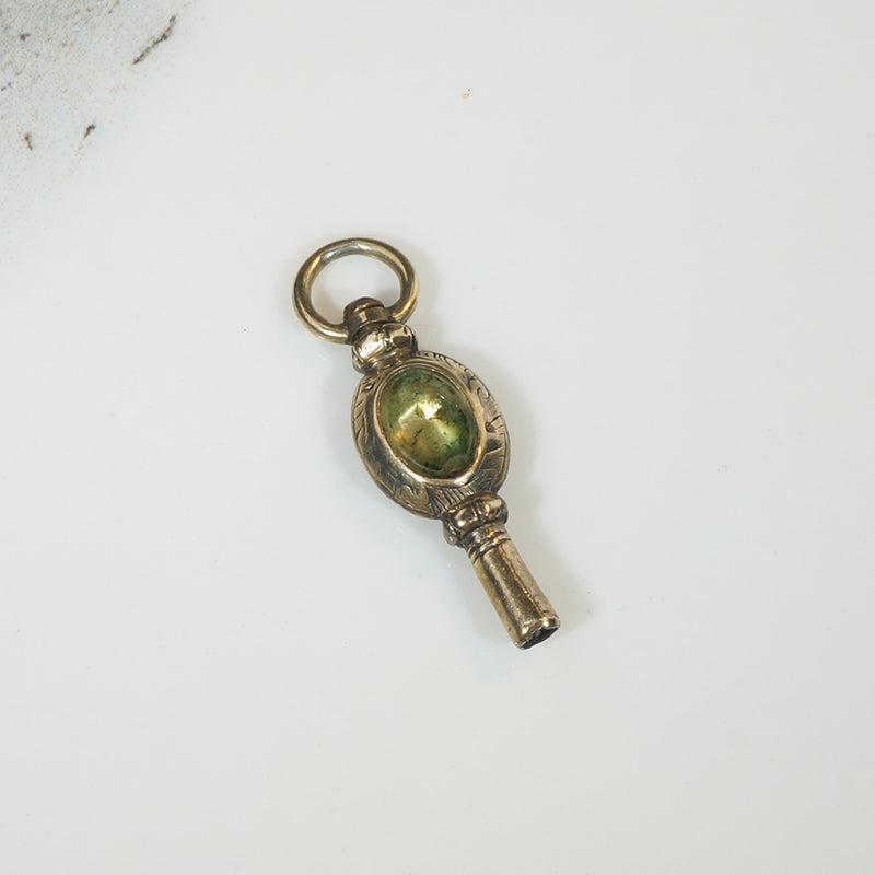 Antique Engraved Gold Sheet & Agate Watch Key