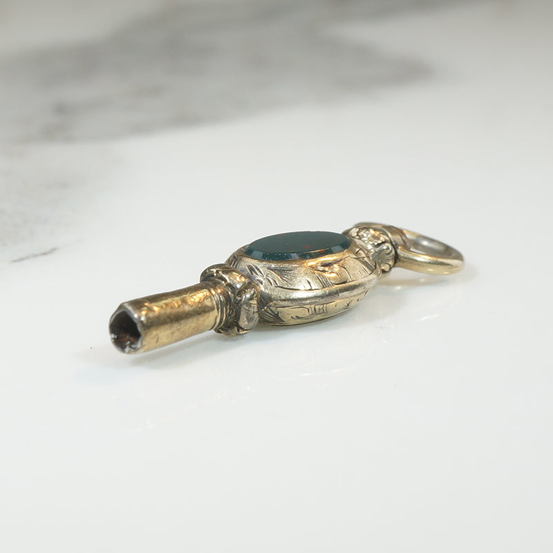 Antique Engraved Gold Sheet & Agate Watch Key