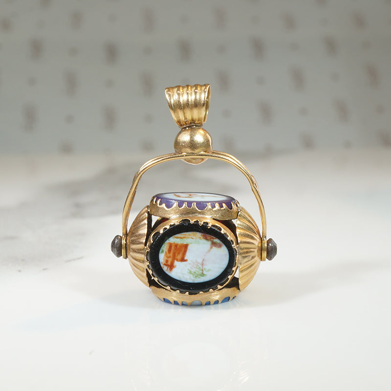 French 18k Spinner Fob with Rustic Enamels