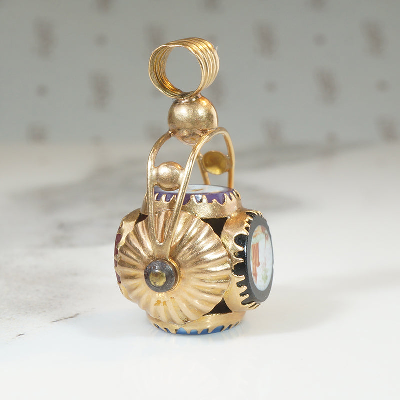 French 18k Spinner Fob with Rustic Enamels