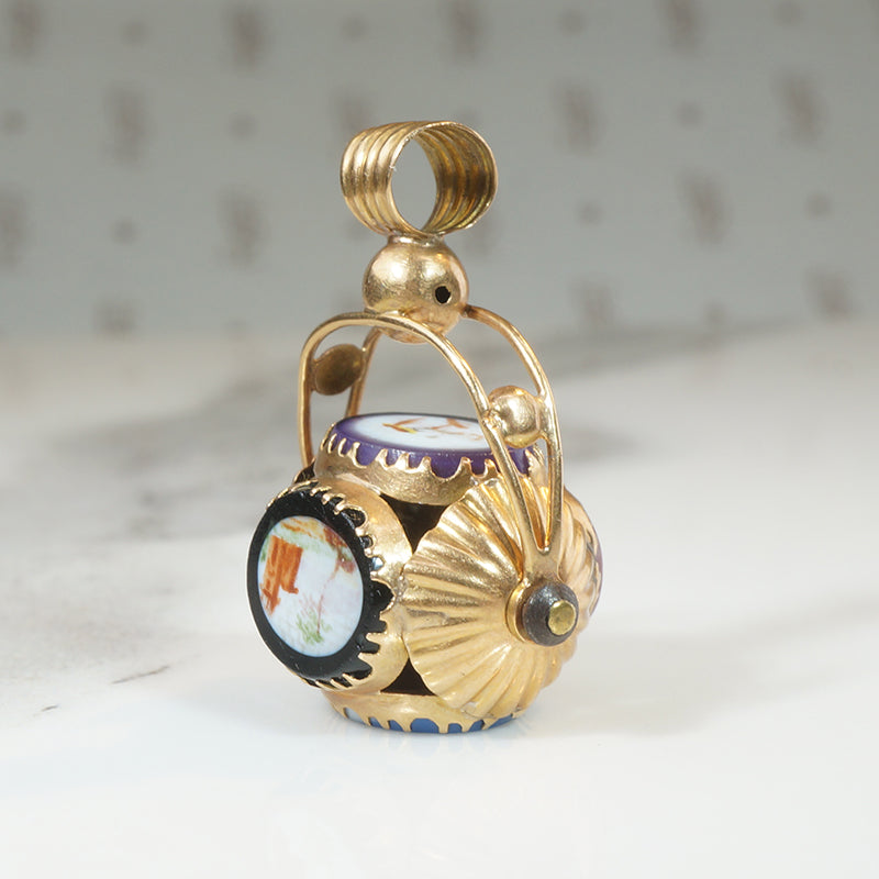 French 18k Spinner Fob with Rustic Enamels