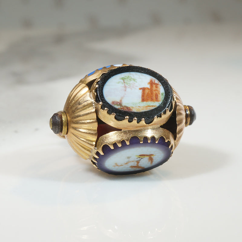French 18k Spinner Fob with Rustic Enamels