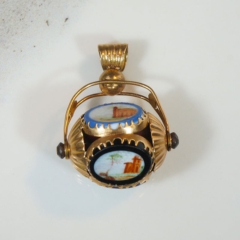 French 18k Spinner Fob with Rustic Enamels