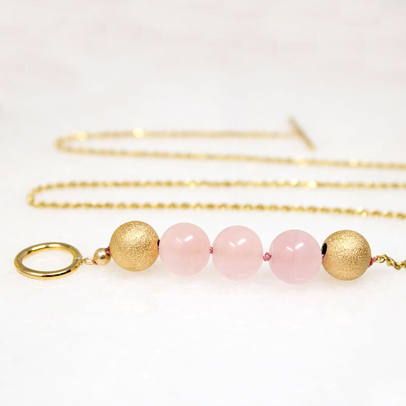 Rose Quartz & Matte Gold Bead Necklace by Ancient Influences