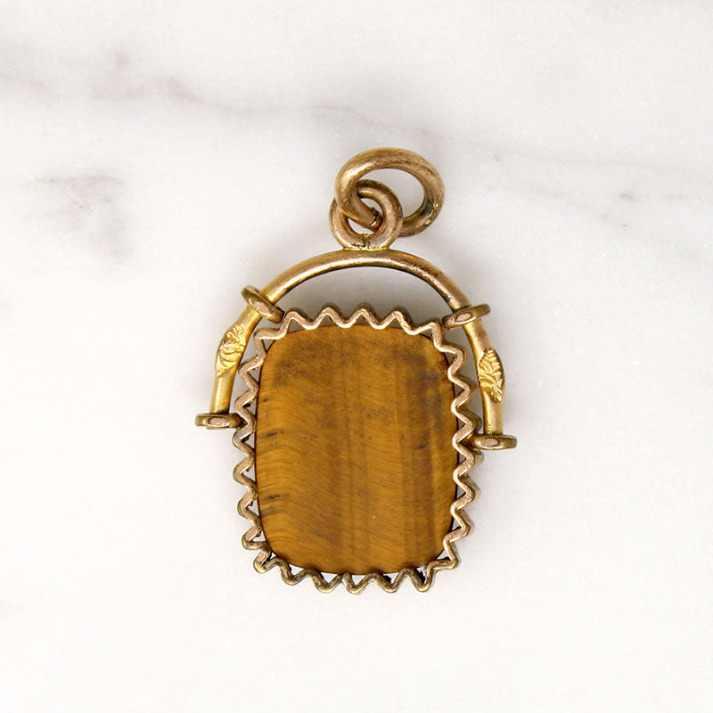 Tudor Woman Tigers Eye Cameo in Gold Filled Victorian Fob