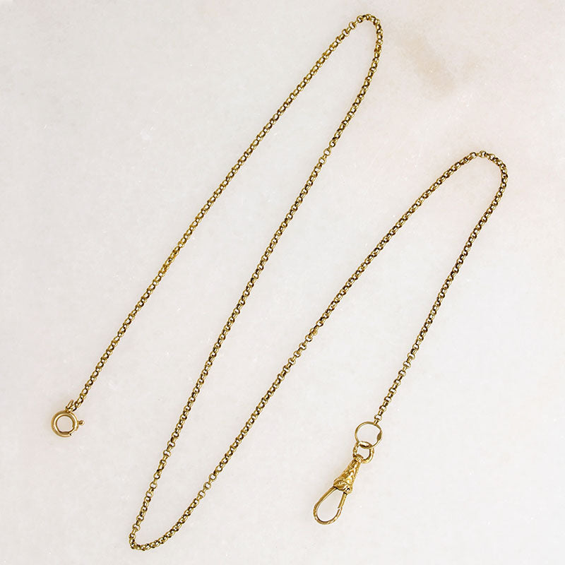 18k Gold Engraved French Hook on Rolo Chain by Ancient Influences