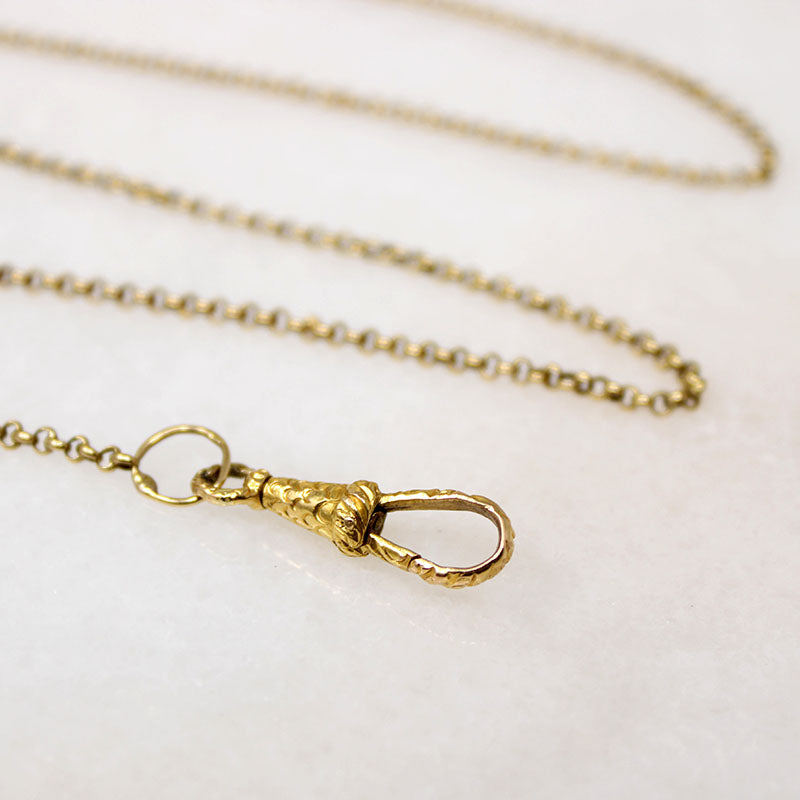 18k Gold Engraved French Hook on Rolo Chain by Ancient Influences